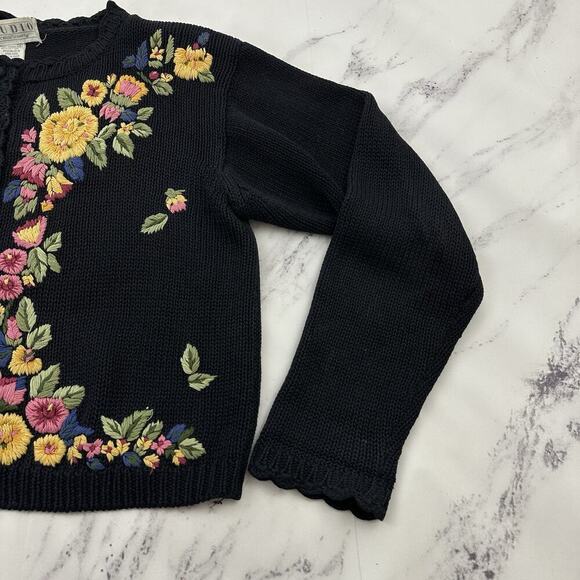 Michelle Stuart Womens Vintage 90s Cardigan Sweater Size M Black Yellow Floral - Picture 3 of 11